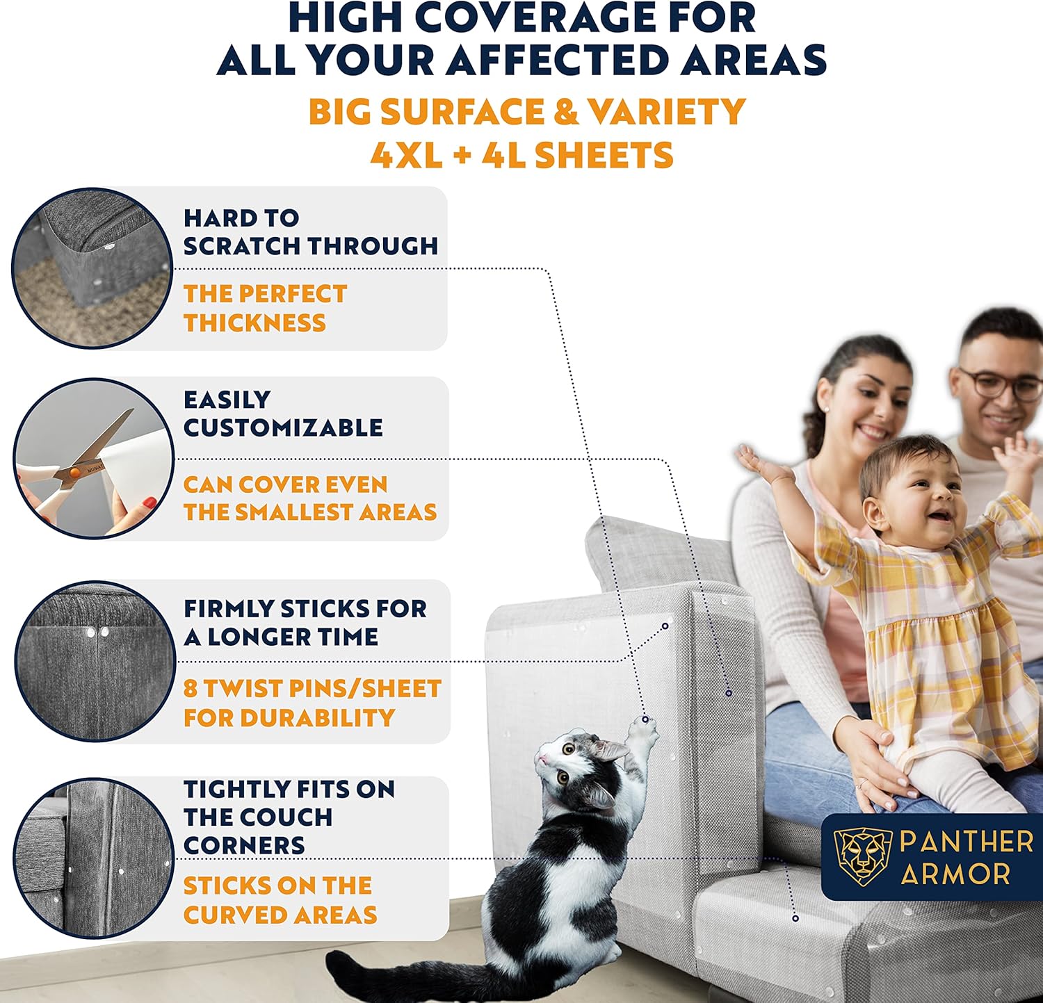 Panther Armor 8-Pack Furniture Protectors from Cats Scratch - Couch Protector for Cats - Anti Cat Scratch Furniture Protector - Couch Guards for Cats : Pet Supplies