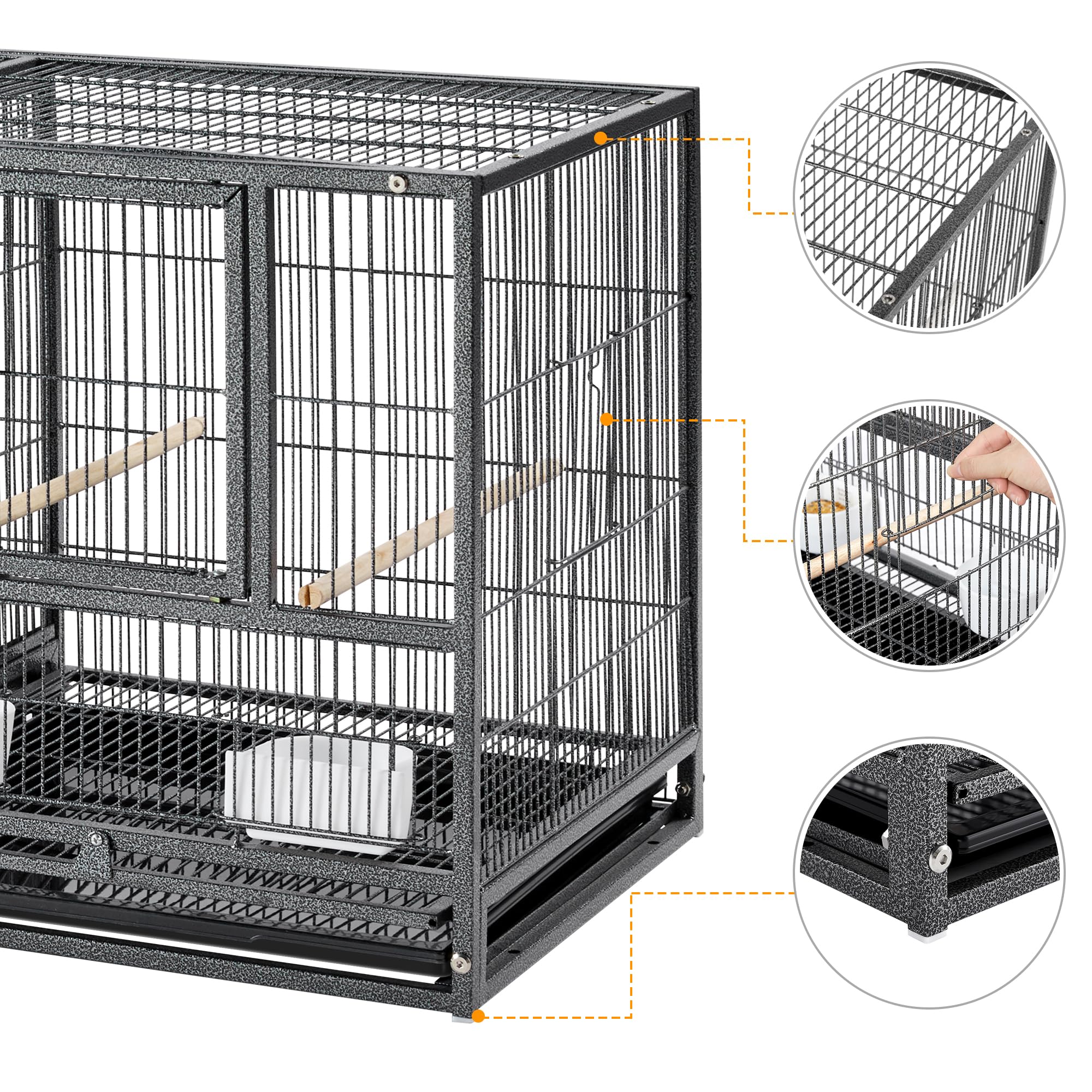 Yaheetech Großer Vogelkäfig Vogelvoliere Papageienkäfig Doppelkäfig Trennwand Trenngitter Zuchtkäfig Vogelhaus 96 X 46X 53 cm Schwarz
