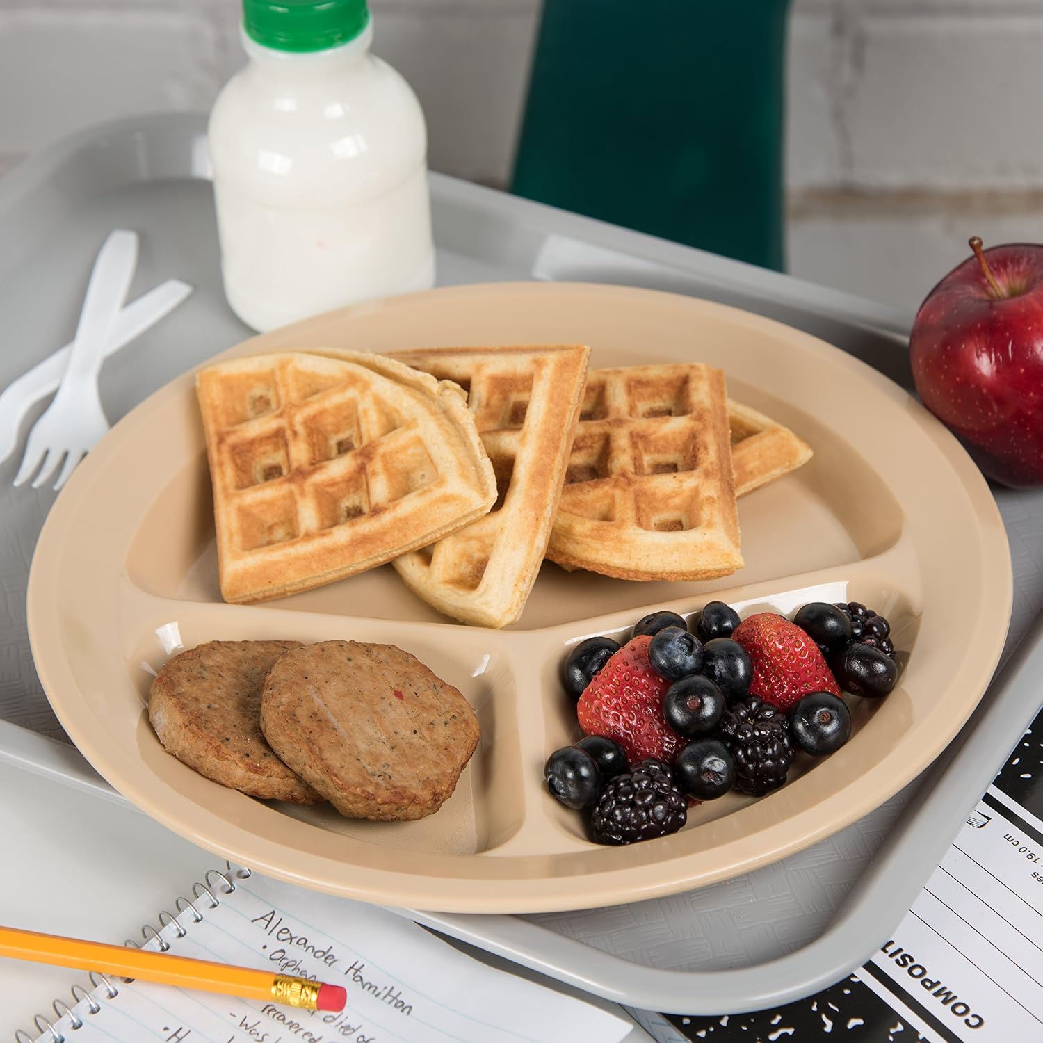 Carlisle FoodService Products Divided Plate with 3 Compartments for Home and Restaurant, Melamine, 11 Inches, Tan