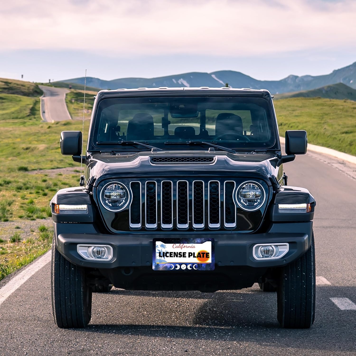 Moon Phases License Plate Frame 2 Pack Starry Sky Forest Moon License Plate Holder for Front or Rear Car Tags Stainless Steel Funny Car Decoration with Screws 6.3 X 12.2 in