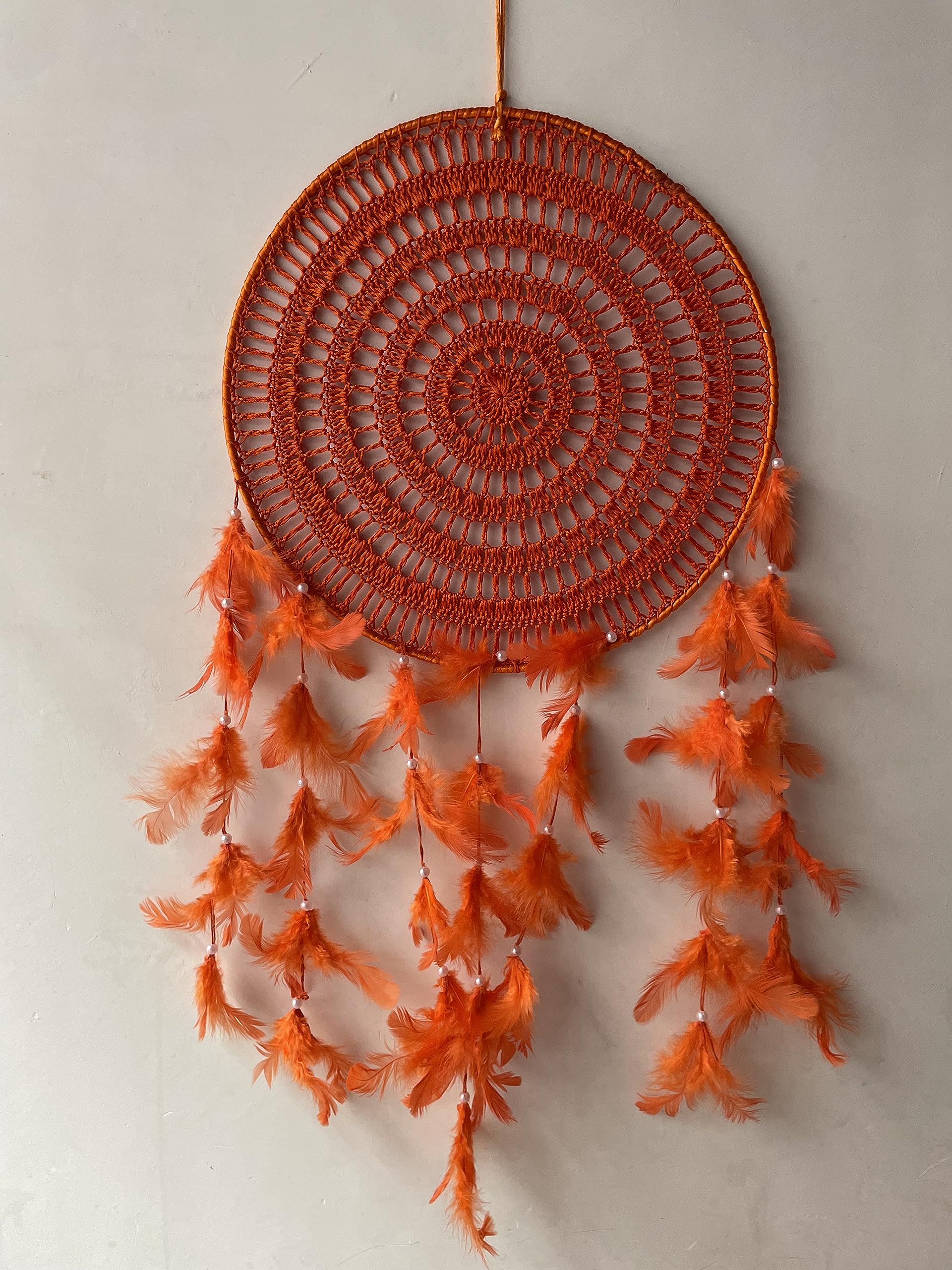 Well Art Gallery Dream Catcher with Lights, Wall Hangings, Crafts, Home Décor, Handmade for Bedroom, Balcony, Garden, Party, Café, Decoration, Wedding, Decorative, Feathers (Orange)-picture-21