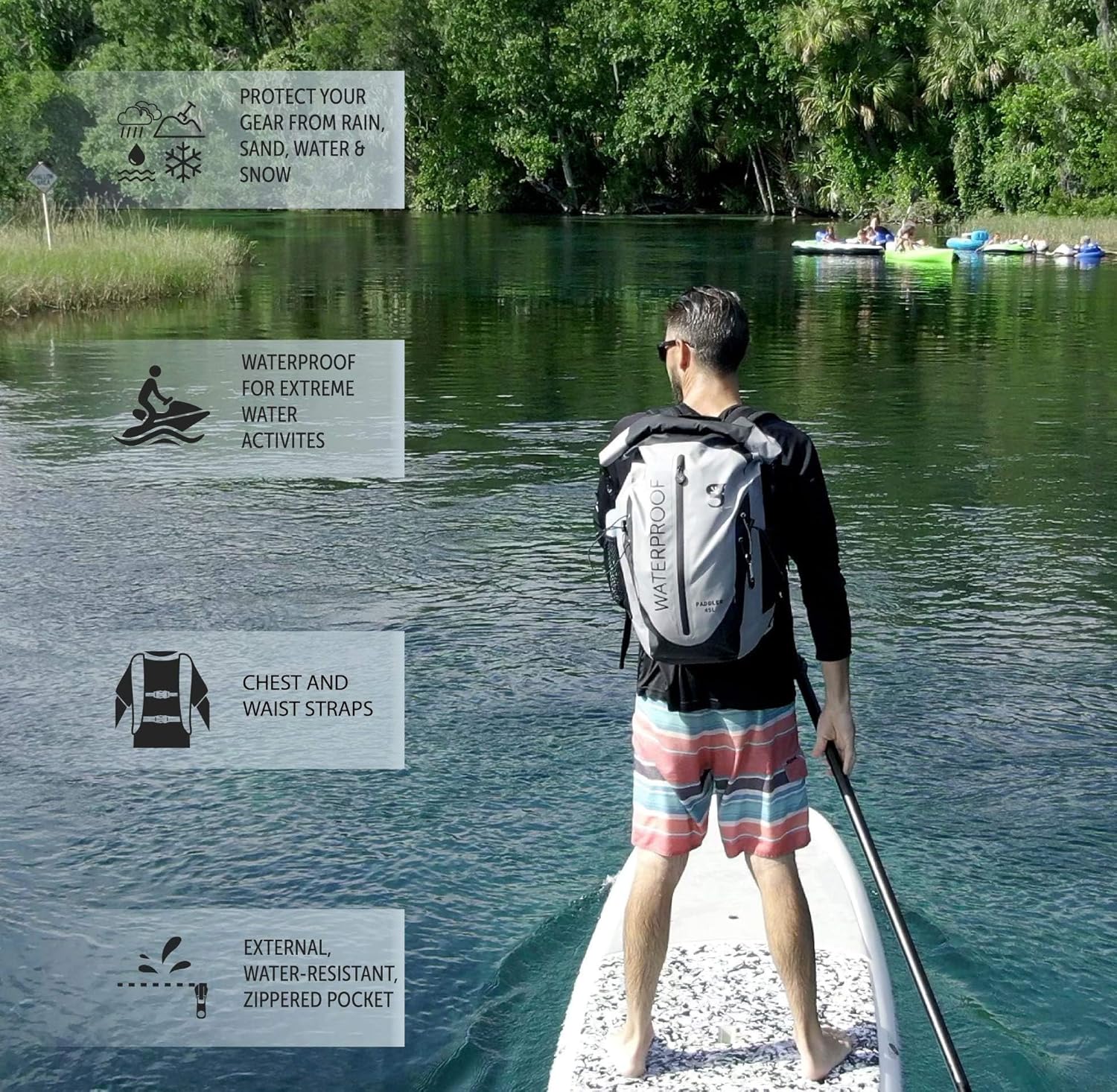 geckobrands Paddler 30L Waterproof Backpack – Durable PVC Tarpaulin Bag for Extreme Conditions