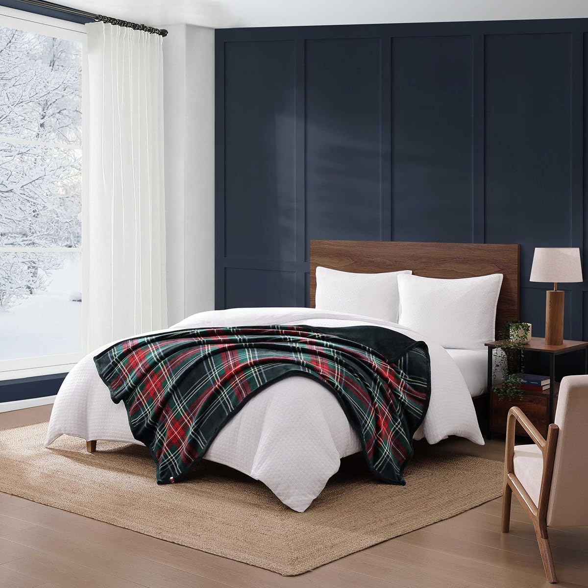 Tommy Hilfiger - Blanket, Ultra-Soft Plush Throw Blanket for Bed or Couch, Cozy Bedding with Solid Reverse & Tailored Hem, Medium Weight for Year Round Comfort (Devon Tartan Blue, 50" x 70")