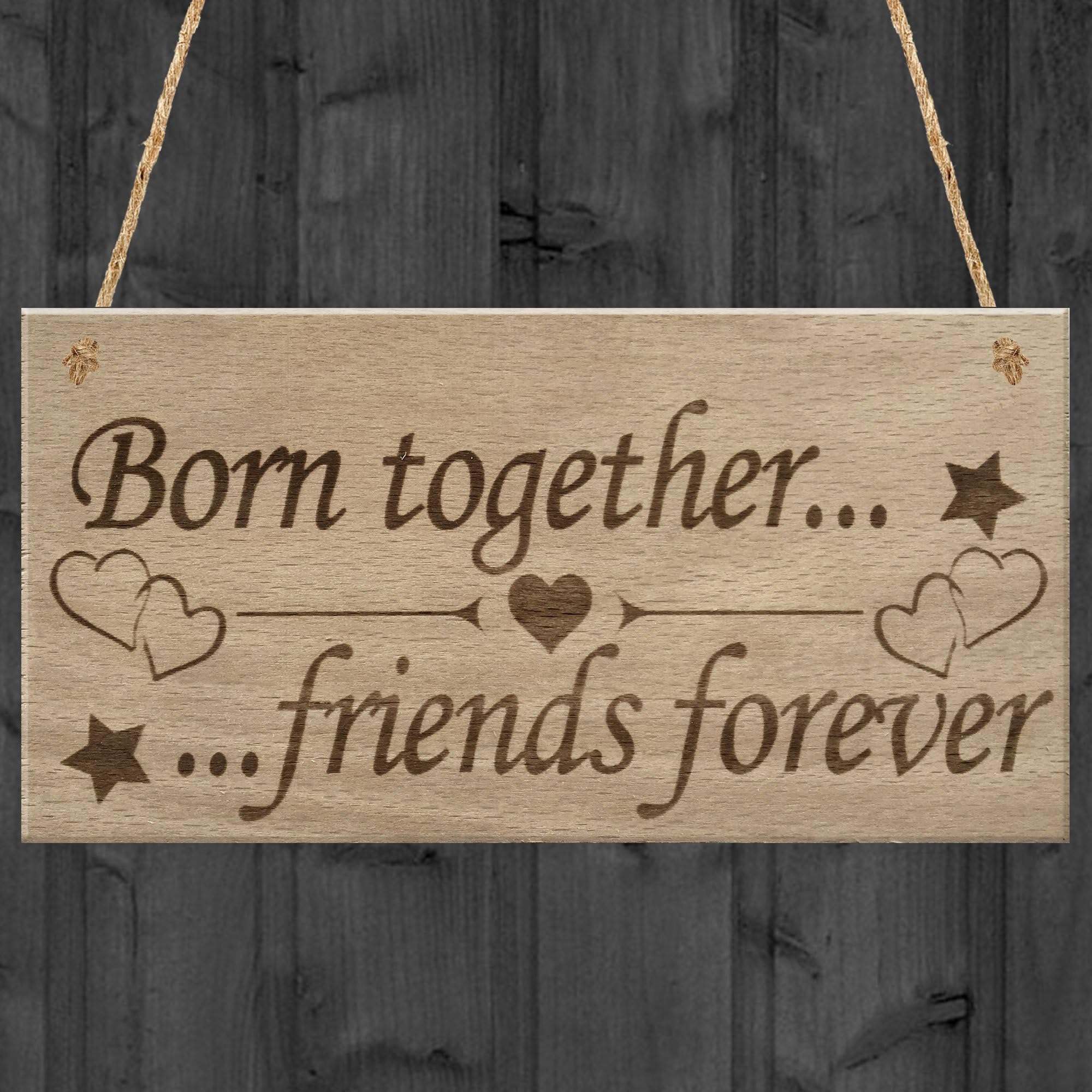 Red Ocean Born Together Friends Forever Twins Keepsake Gift Hanging Plaque Family Sign
