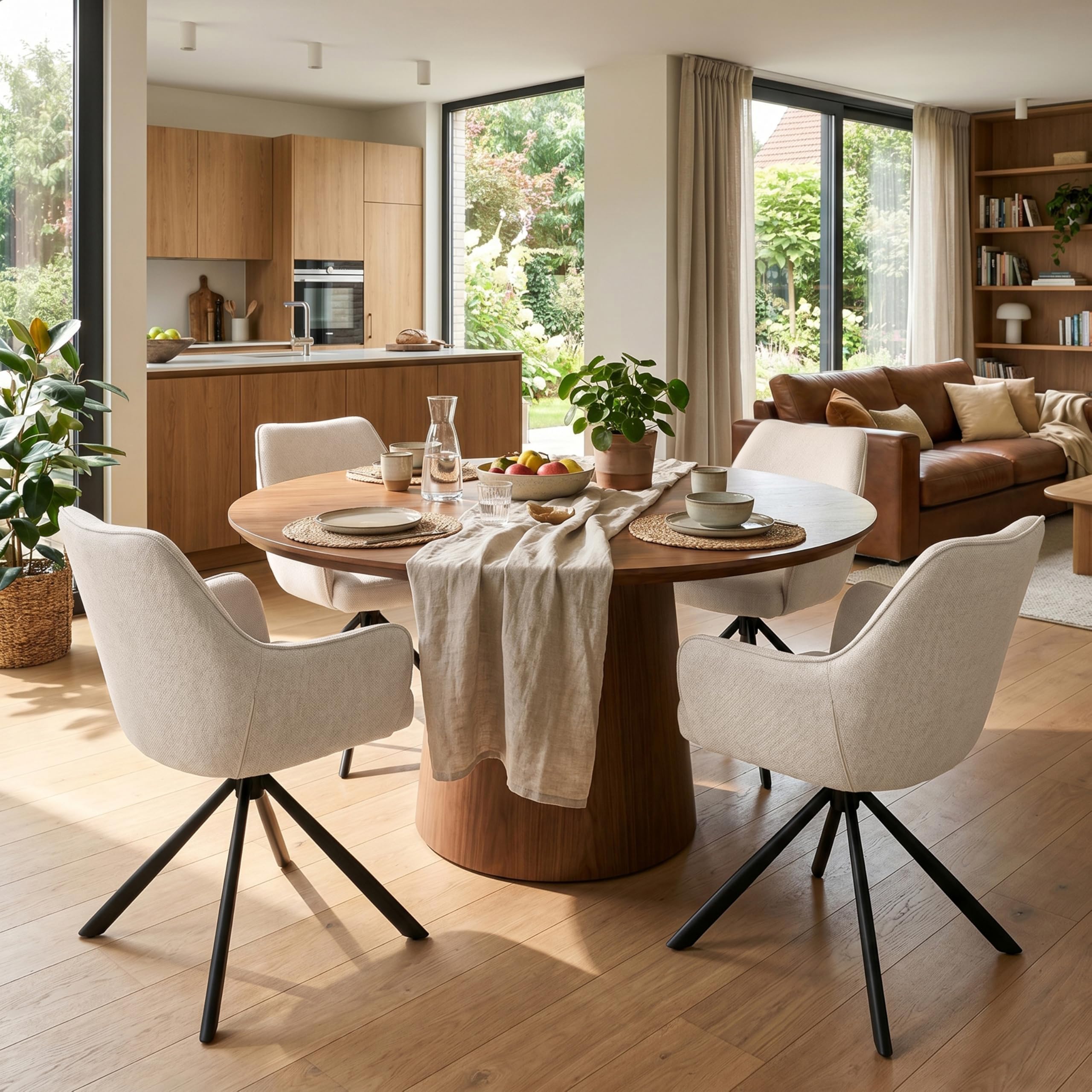 Esszimmerstühle Drehbar 2er Set mit Armlehne, gepolsterte Esszimmerstuhl mit hoher Rückenlehne für Esszimmer & Wohnzimmer, Büro, Beige