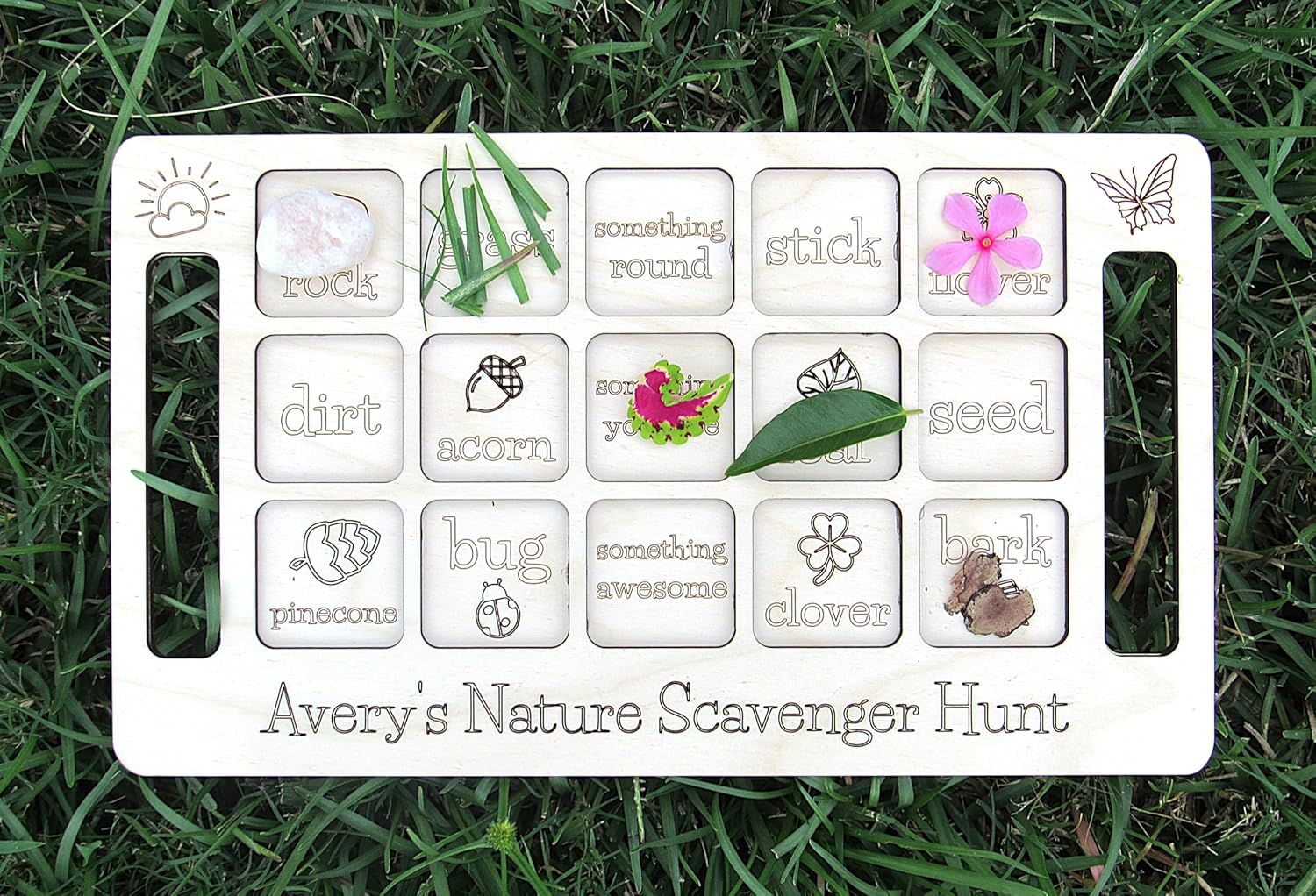 Kids Nature Scavenger Hunt Board, Personalized Preschool Montessori Wooden Game, Nature Discovery Board Child Toddler Birthday Easter Spring
