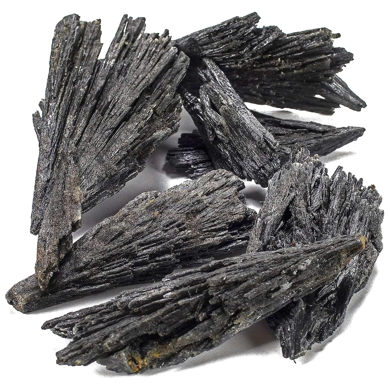 KALIFANO Black Kyanite Blade Bundle with Healing & Calming Effects - High Energy Brazilian Cianita Reiki Crystal Used for Meditation and (Information Card Included)