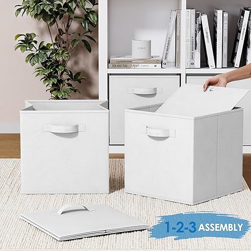Miniatura 6 de Cubos de almacenamiento de tela para organizador de cubos, paquete de 6 contenedores de almacenamiento blancos resistentes, cubos de almacenamiento