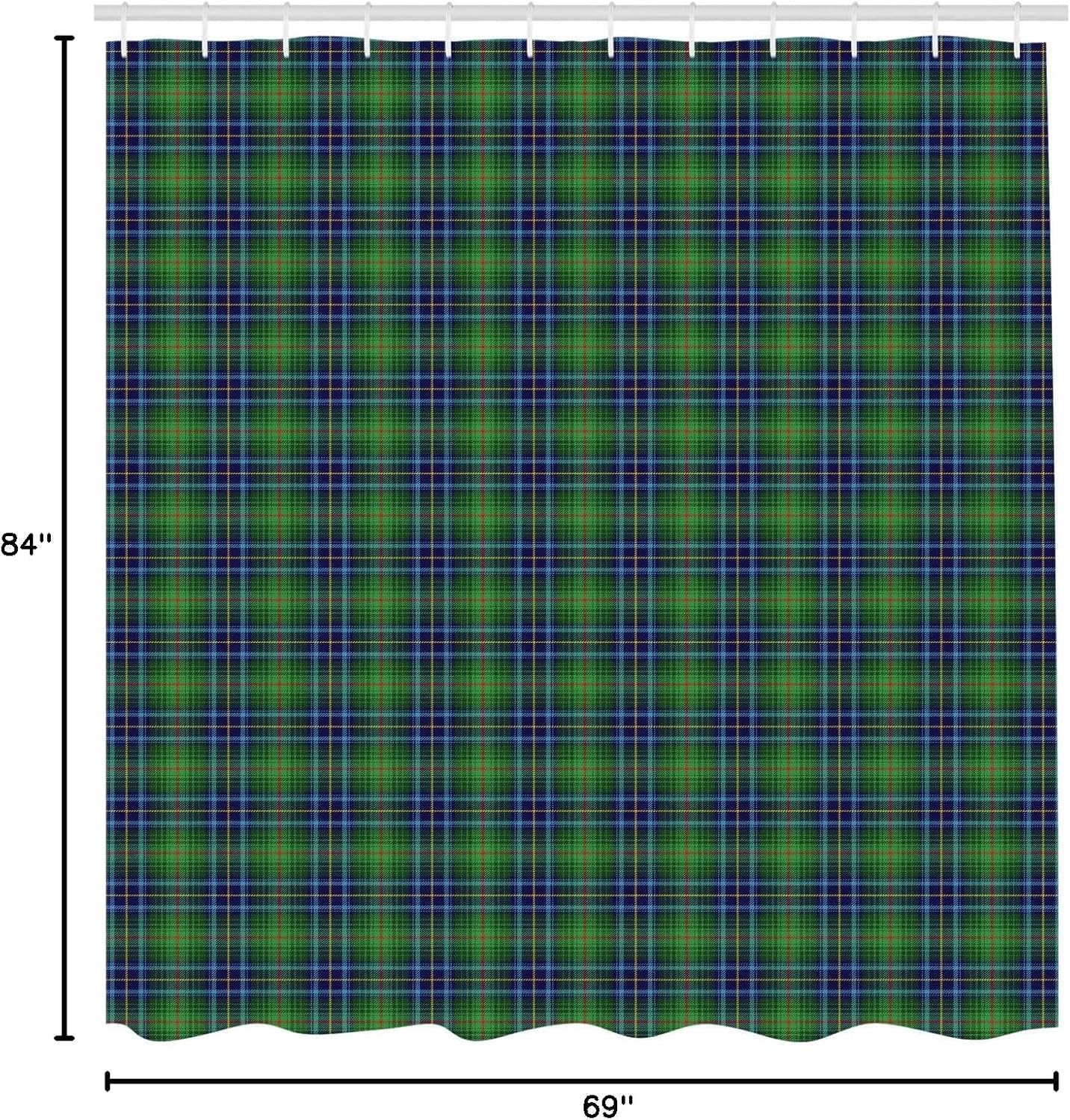 Ambesonne Plaid Shower Curtain, Grunge Looking Vibrant Colored Scottish Folkloric Pattern with Cultural Retro Design, Cloth Fabric Bathroom Decor Set with Hooks, 69" W x 84" L, Blue Yellow