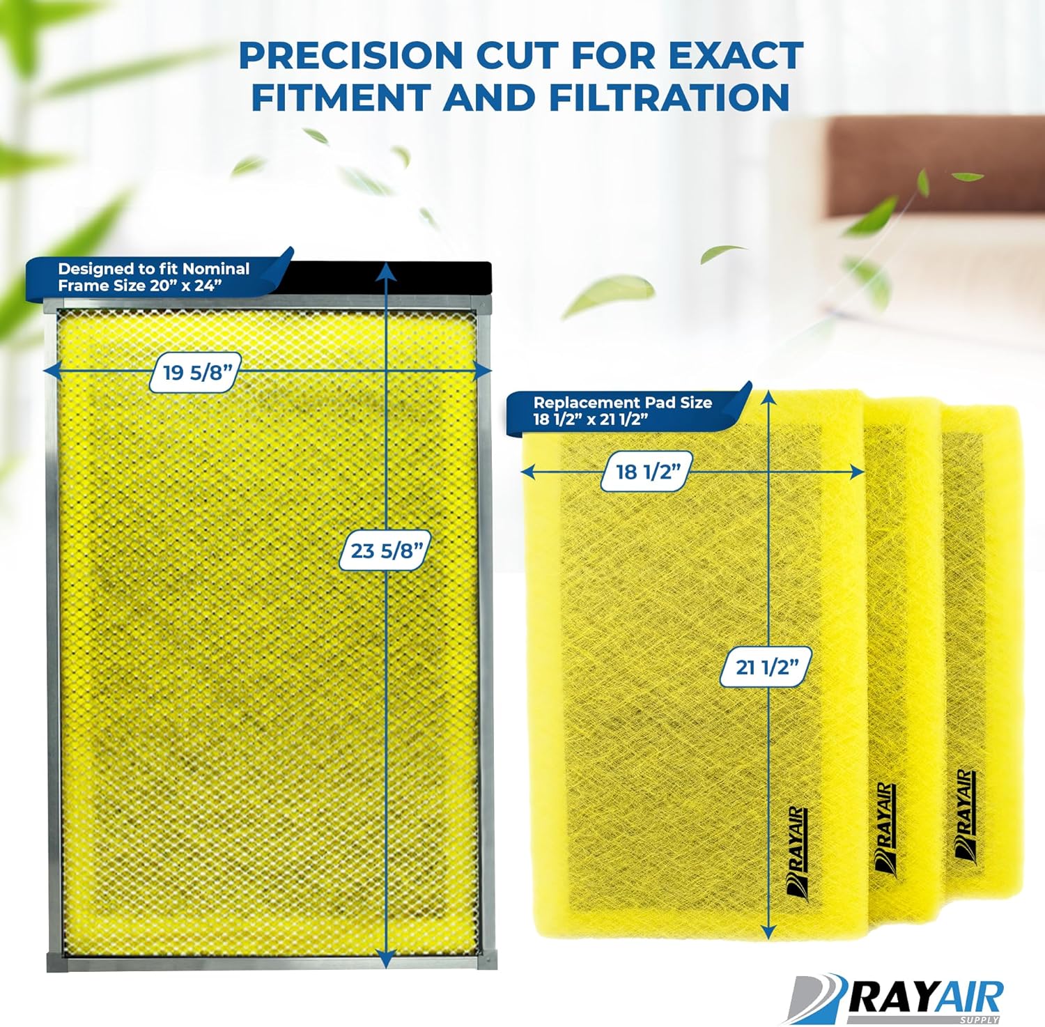 RAYAIR SUPPLY 20x24 Replacement Filter Pads Compatible with StratosAire Air Cleaner 20x24 Refills (3 Pack) YELLOW