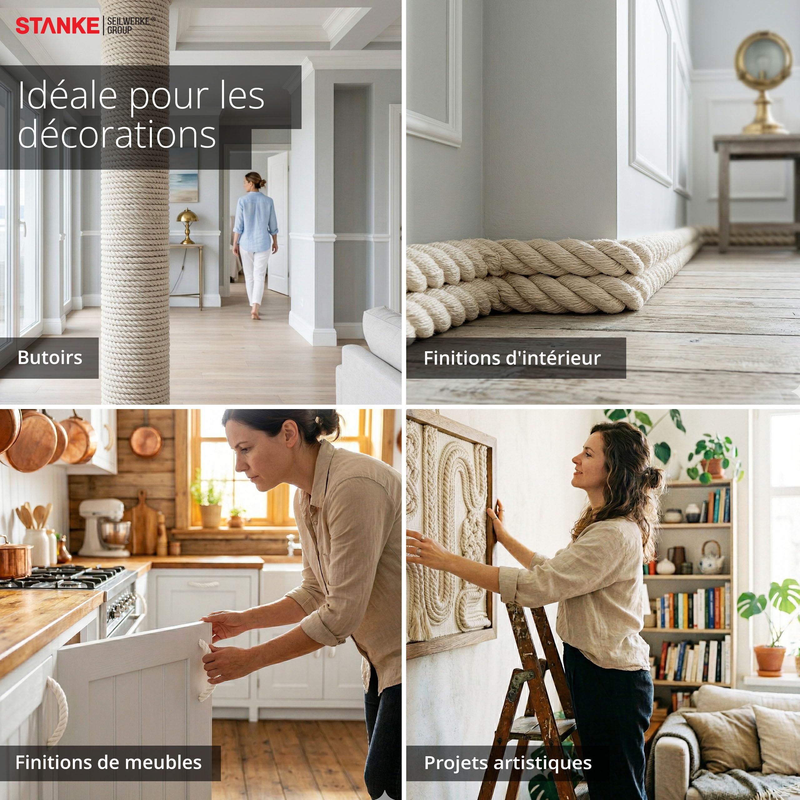 Seilwerk STANKE Grosse Corde Coton 30mm x 15m, torsadée en 3 brins - Plinthe Corde, pour Finitions murales, Protection Contre Les Chocs – Stable, Bonne adhérence, Facile à Nouer, 100% Coton Naturel