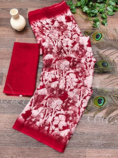 ANAND SAREES Women's Printed Georgette Saree With Unstitched Blouse Piece