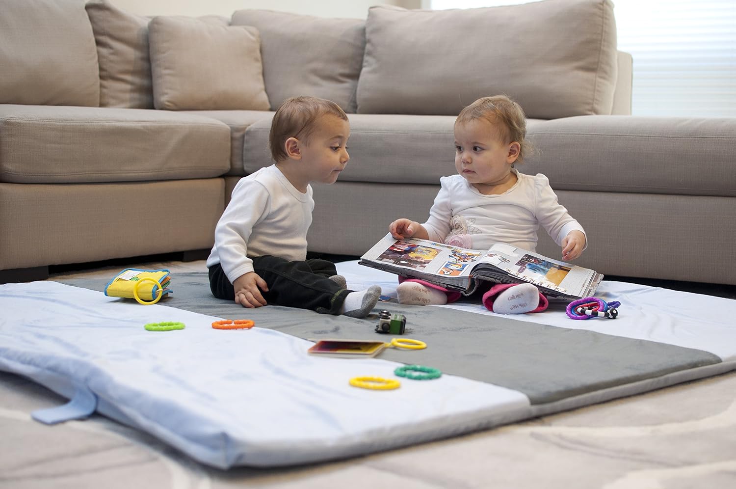 Snug Square Play Mat - Large 55" Ultra-Comfortable, Plush Foam Playmat for Baby, Toddler, and Children with Bonus Carry Case (Cream-Espresso)