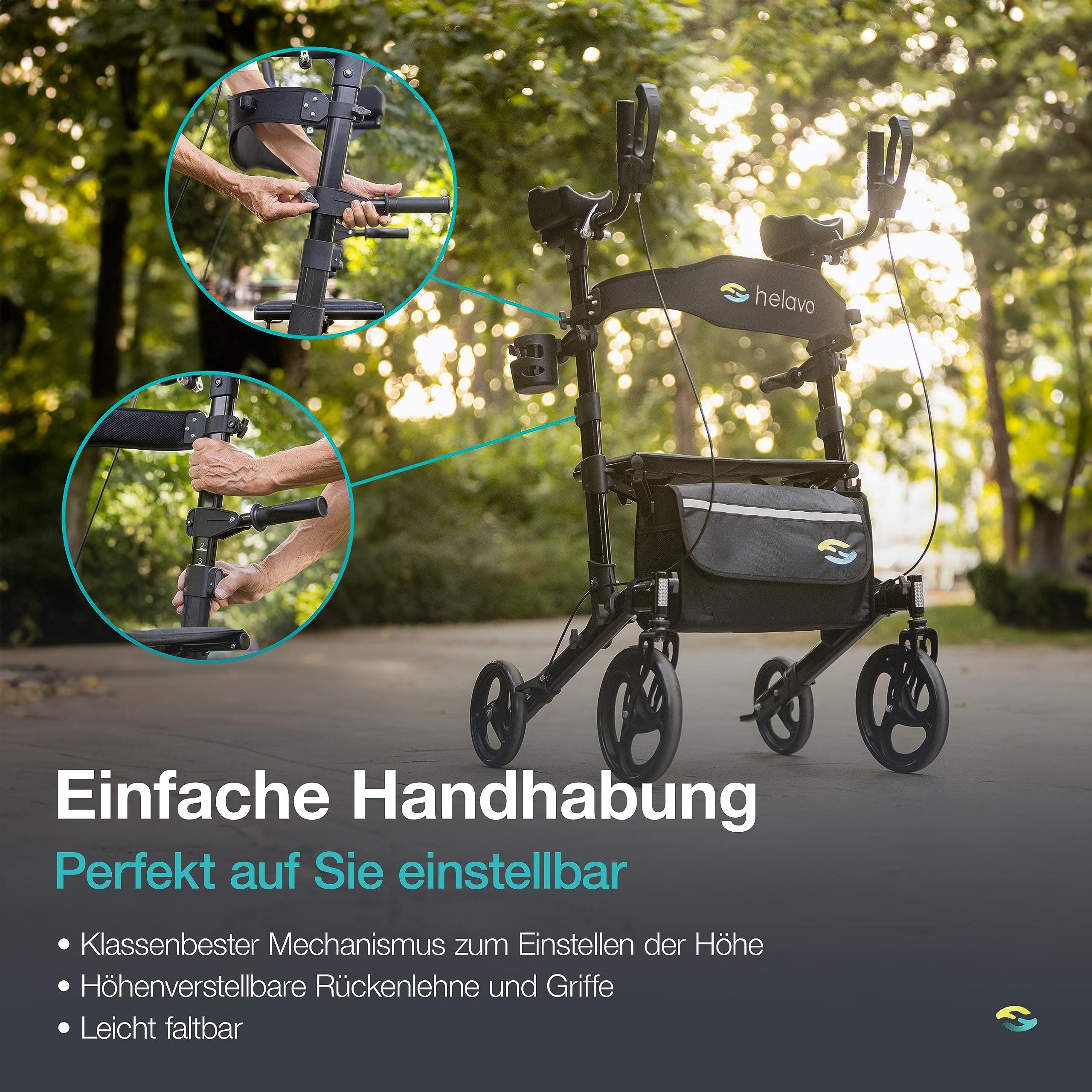 Helavo faltbarer Arthritis-Rollator mit gepolsterten Unterarmstützen - Leichter Aluminium Stand Up Walker mit weichen Armlehnen und Sitz