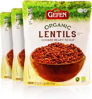 Gefen Organic Cooked Lentils Ready to Eat, 16.9oz Pouch (3 Pack) - No Prep, Fresh Flavor for Salads & Soups
