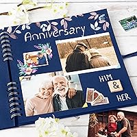 Vista 6 de Bstorify Álbum de recortes de 10 x 10 pulgadas, 70 páginas, protectores de esquina de papel kraft grueso azul, cierre de cinta, ideal para tus