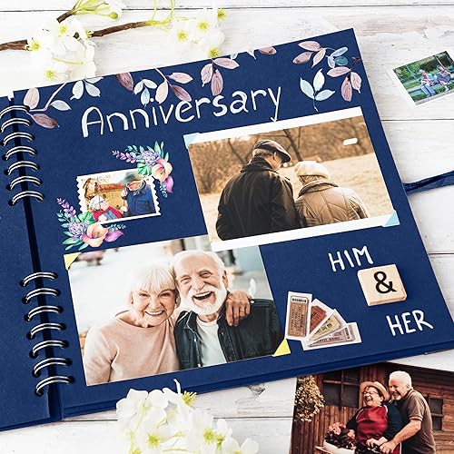 Miniatura 6 de Bstorify Álbum de recortes de 10 x 10 pulgadas, 70 páginas, protectores de esquina de papel kraft grueso azul, cierre de cinta, ideal para tus