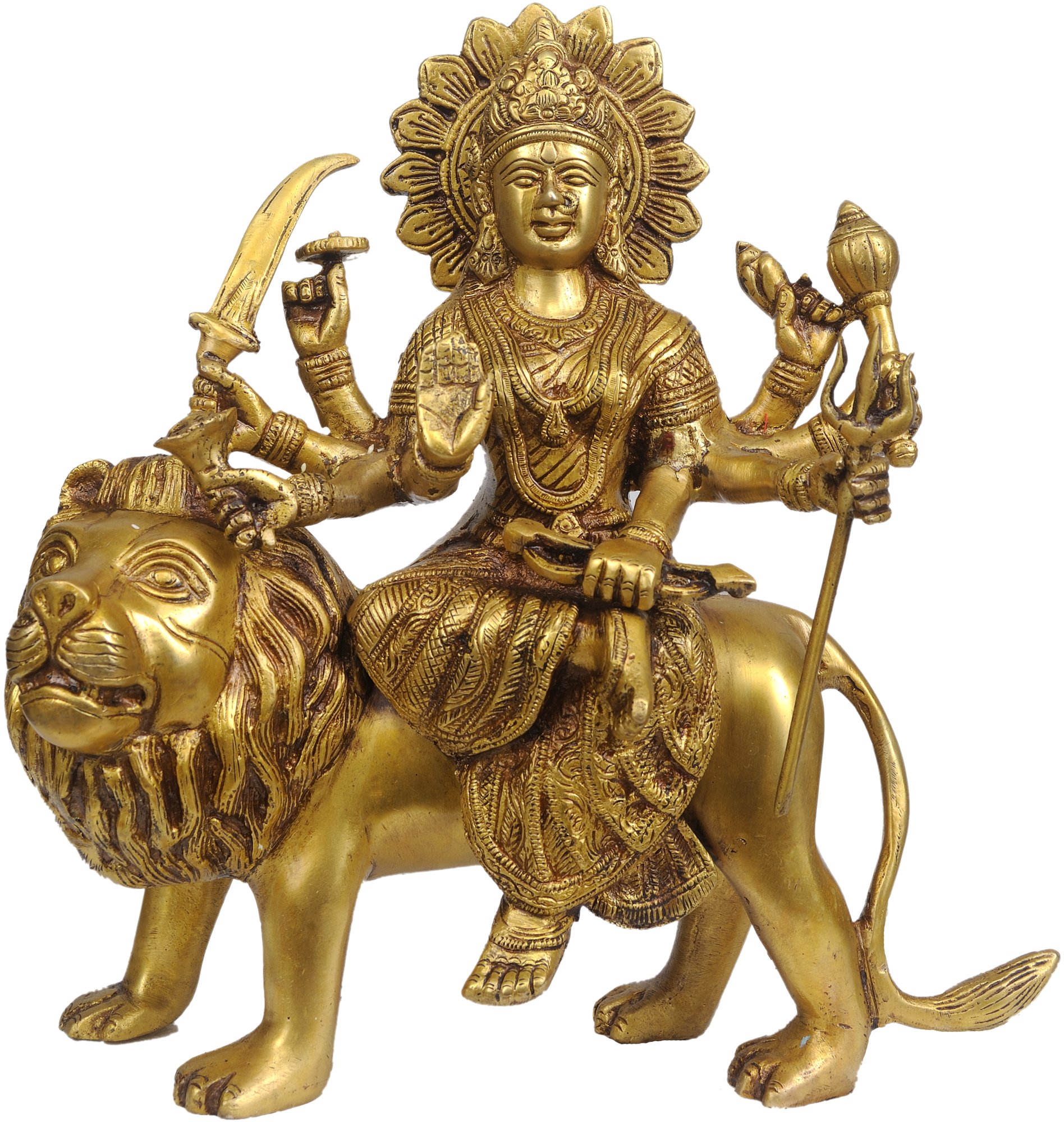 Statue MATA Durga hindoue en laiton figure sacrée Sheran-wali décoration maison