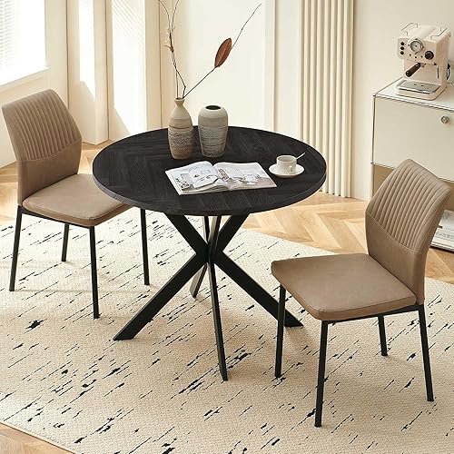 Miniatura 14 de Juego de mesa de comedor redonda de 37 pulgadas para 4, moderno juego de café de cocina de círculo pequeño para apartamento, sala de estar, oficina,