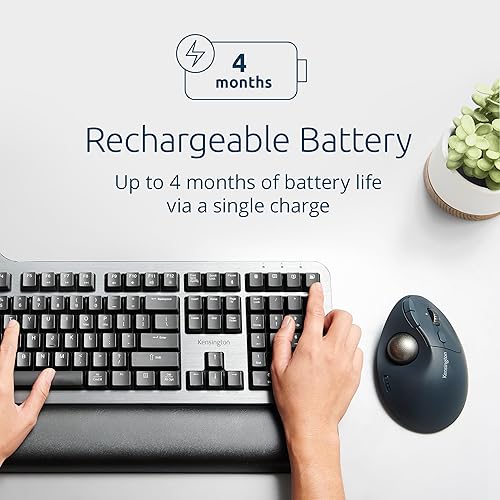 Miniatura 6 de Kensington Ratón inalámbrico TB550, operado con pulgar, recargable, diseño ergonómico (K72196WW), color negro