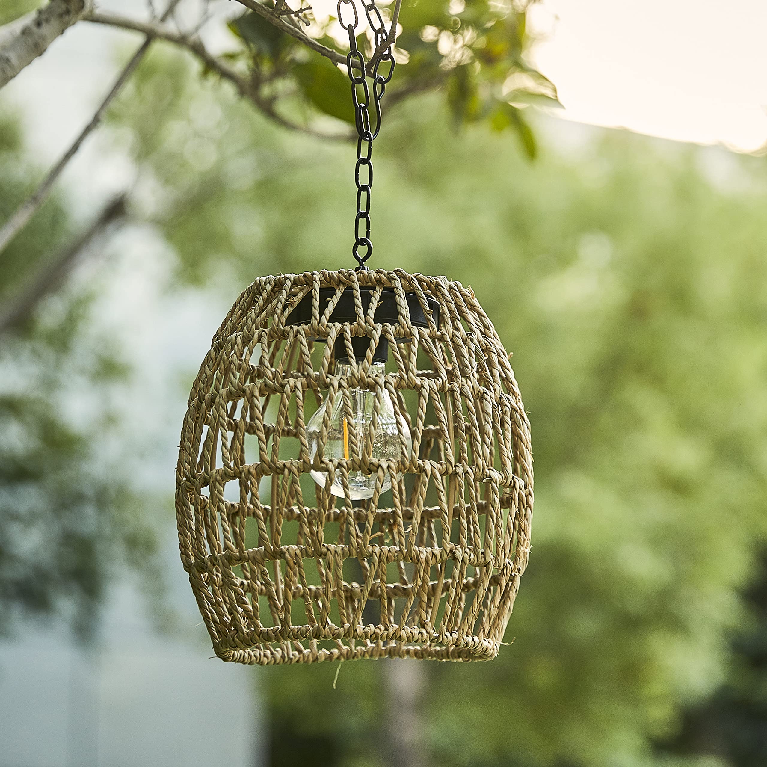 pearlstar Lampade solari da appendere per esterni, in rattan, con catena, lanterne per esterni, resistenti alle intemperie, decorazione boho per giardino, balcone, terrazza, cortile e tavolo