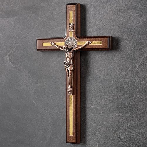 Miniatura 2 de Asterom Crucifijo de San Benito - Cruz de pared hecha a mano de madera de San Benito para decoración de pared - Crucifijo católico - 12 pulgadas