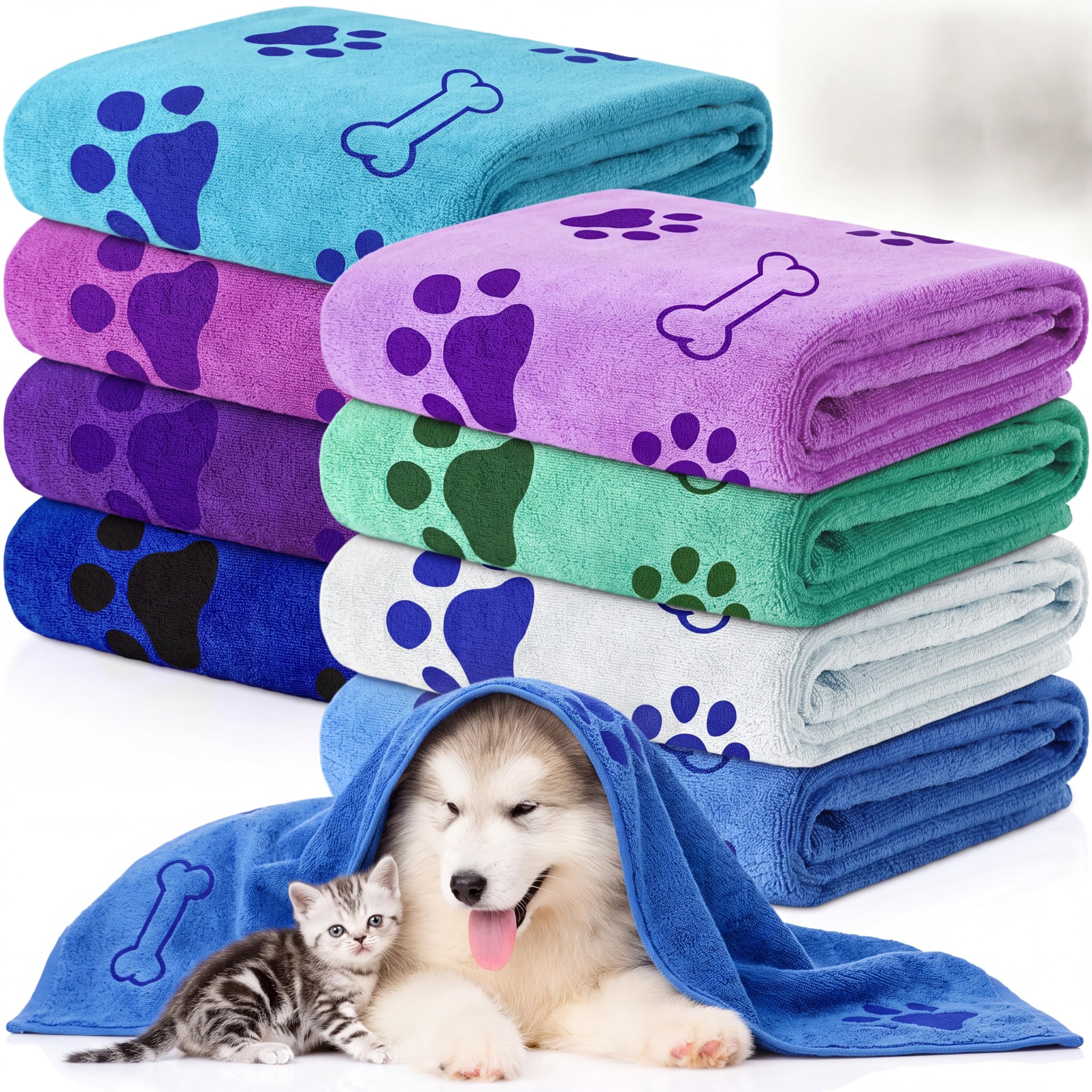 Chumia 8-Pack Dog Towels - Paw & Bone Design -16