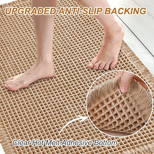 Miniatura 8 de Tapete de baño de lujo con diseño de gofres, superabsorbente, antideslizante, bohemio, ultra suave, cómodo, lavable a máquina, de secado rápido, con