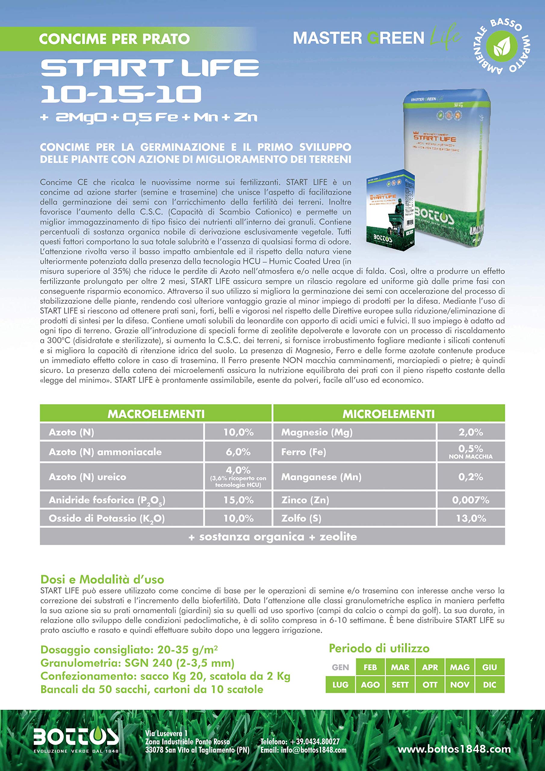 Concime Per Prato Bottos Start Life 2kg - Per Germinazione E Primo Sviluppo - Foto 3