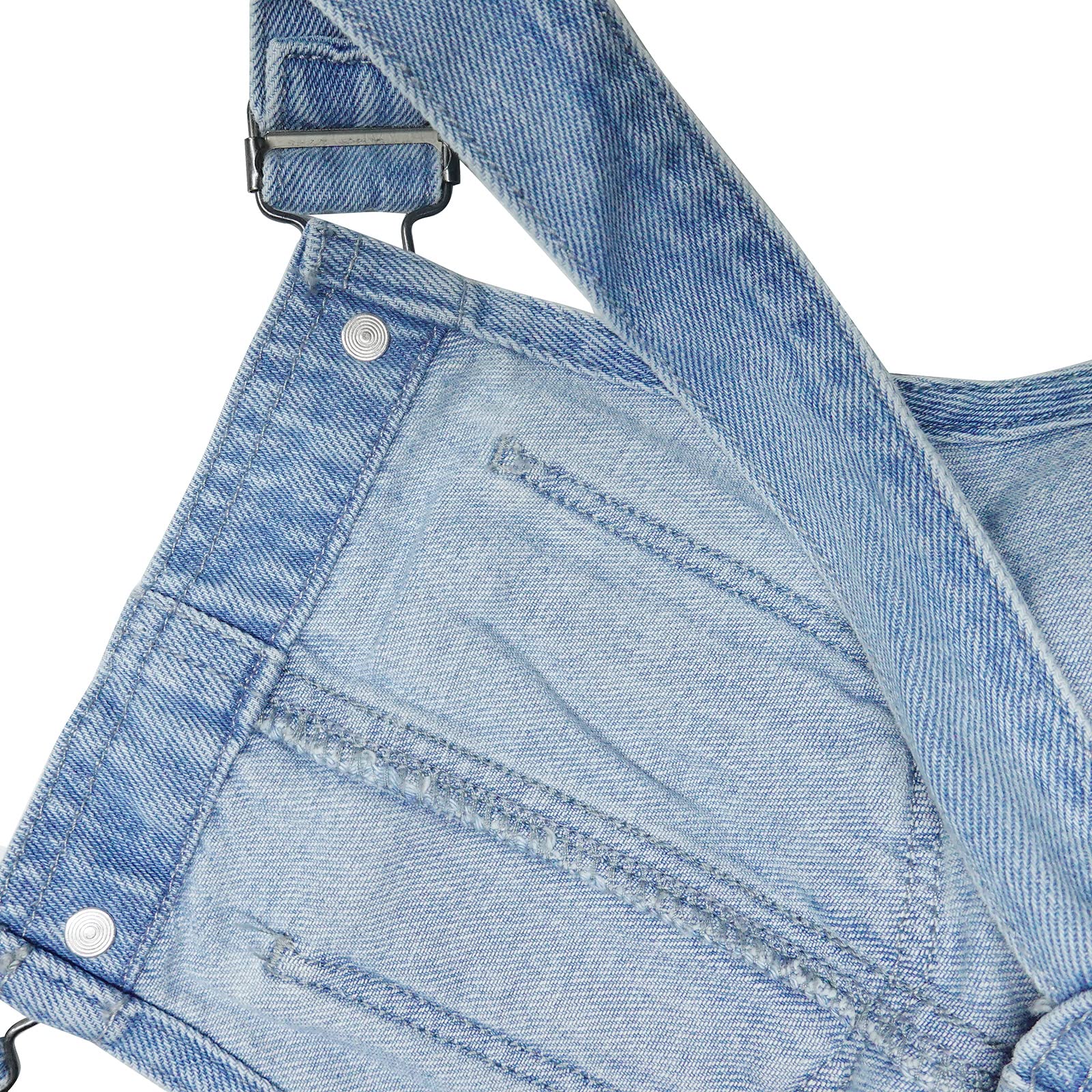 KIDSCOOL SPACE Niedliche Jeans-Shorts für kleine und große Kinder, zerrissener, gefalteter Saum, verstellbare Träger, sommerliche Denim-Shortalls