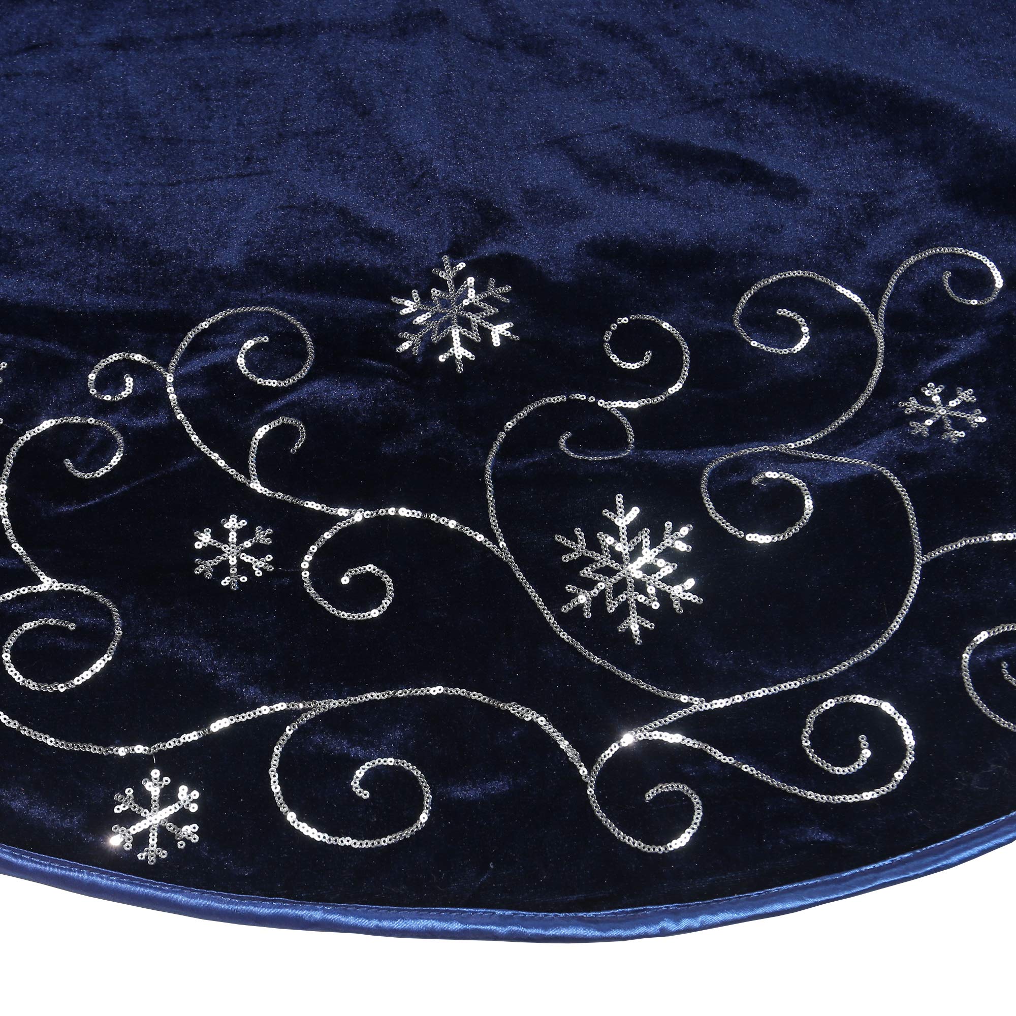 クリスマスツリースカート ネイビー 雪の結晶の刺繍 ベルベット