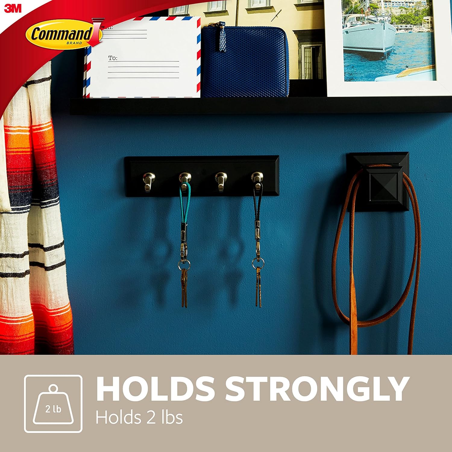 Command Key Rail, Slate, 1-Rail, 6-Strips, Organize Damage-Free - - 