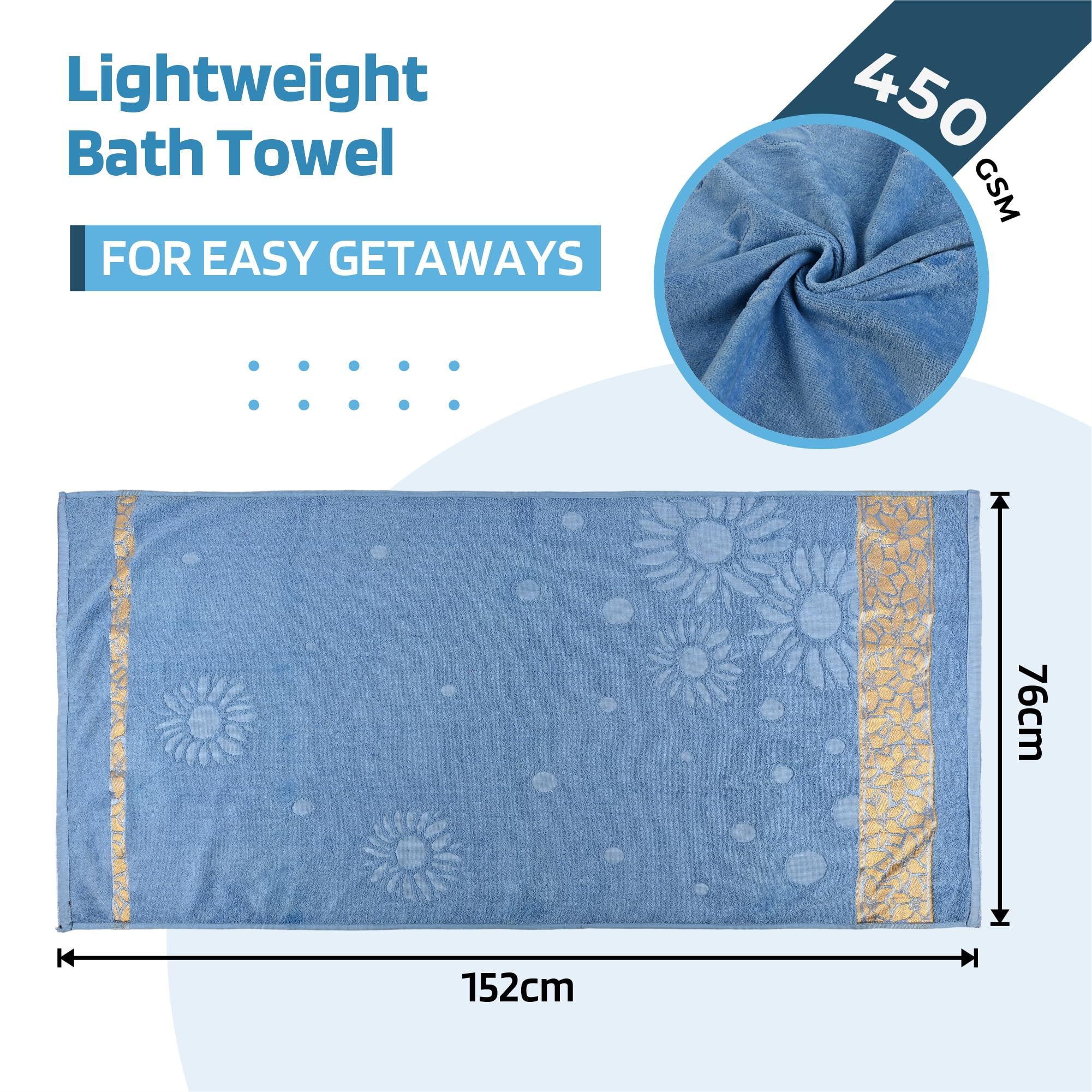 Urbane Home Pack of 2 Soft Cotton Bathing Towel for Men/Women | 450 GSM Fade/Wrinkle Resistant Towels | 30x60 Inches - Velvet Grey & Blue 1