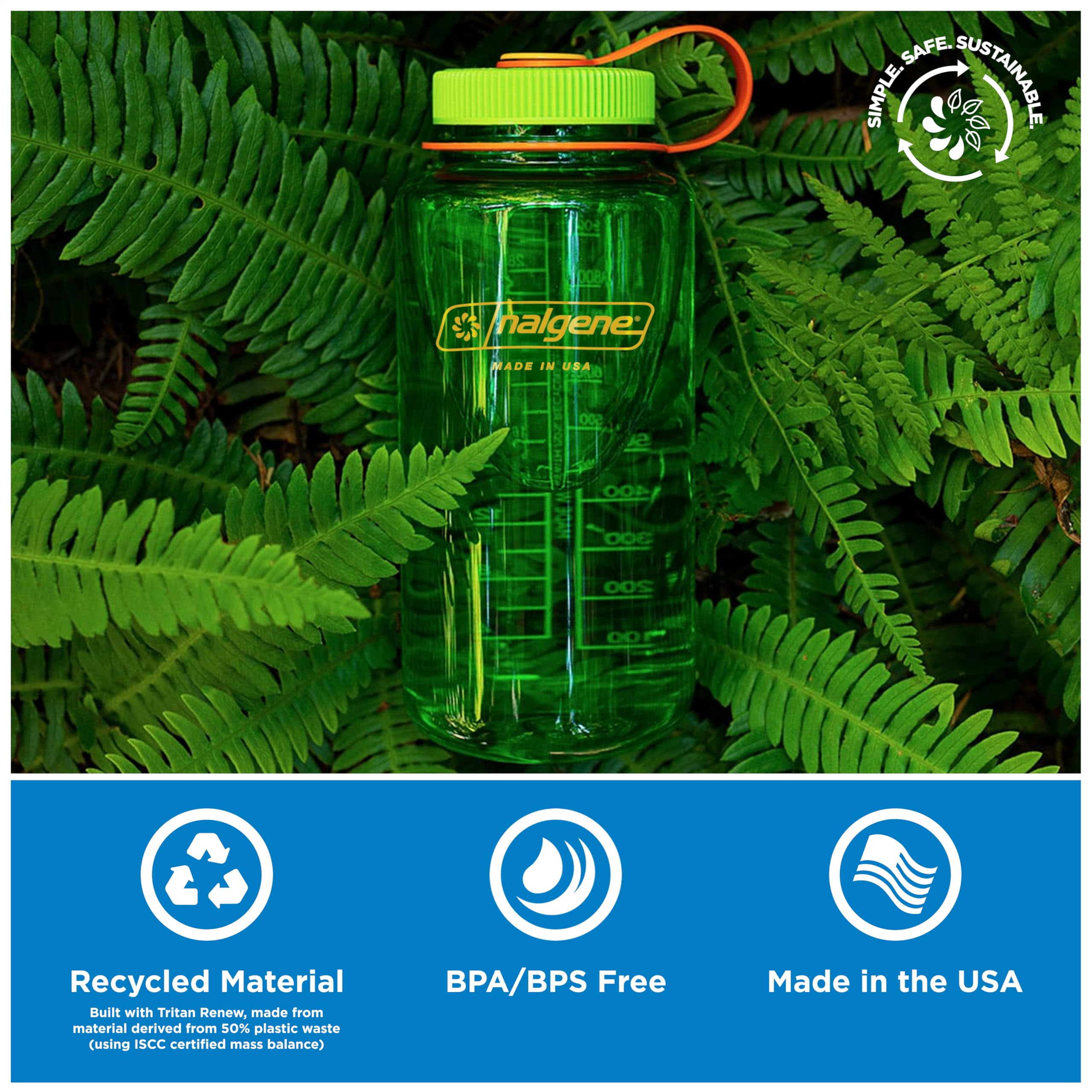 Nalgene Sustain Butelka na wodę z tritanu, bez BPA, wykonana z materiału pochodzącego w 50% z tworzywa sztucznego, 900 ml, szeroki otwór, kwiat wiśni