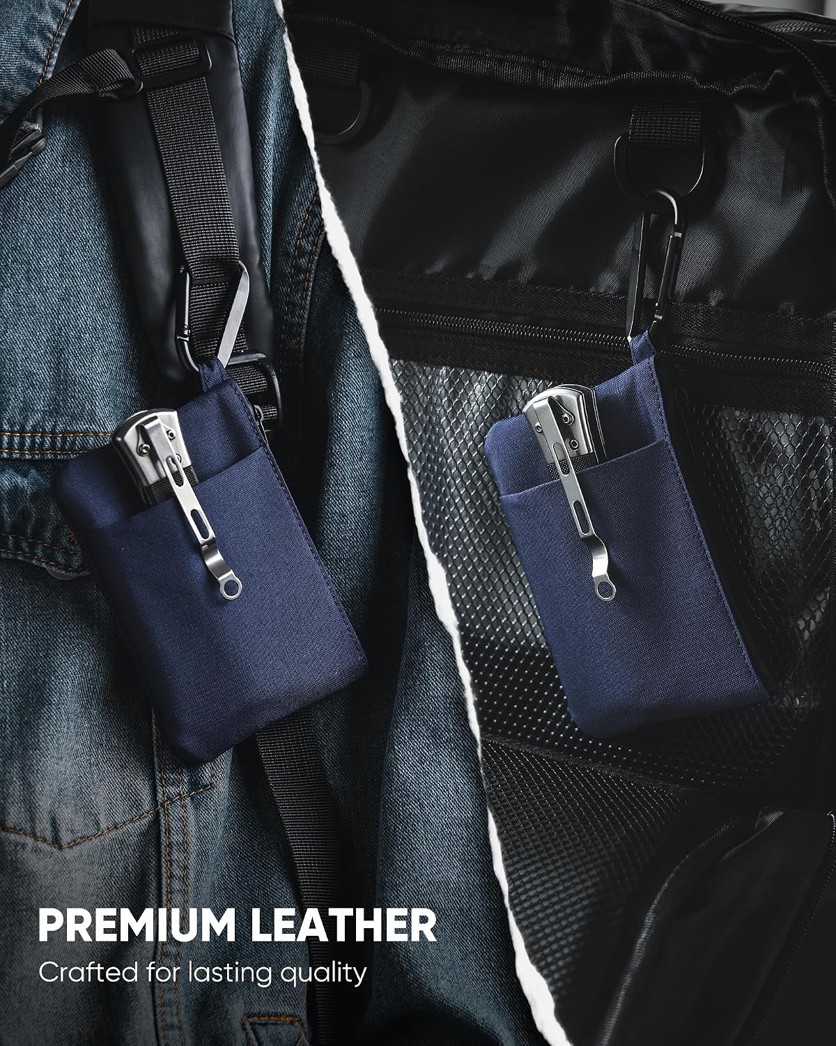 VULKIT Zip Pouch 1 Pack with Carabiner Clip and S-Hook, RFID-Blocking, Water Resistant Oxford Fabric, Small Cash and Card Zip Wallet for Travel, Navy Blue