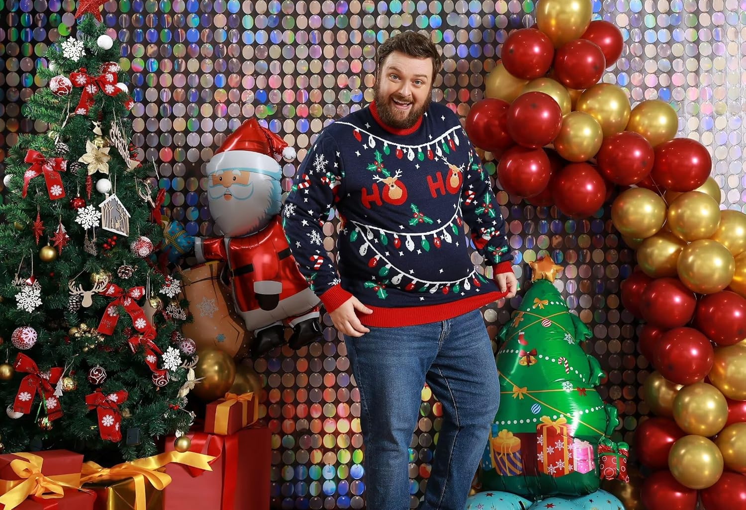 Men's LED Ugly Christmas Sweater Unisex Funny Novelty Knit Pullover with Lights - Image 3