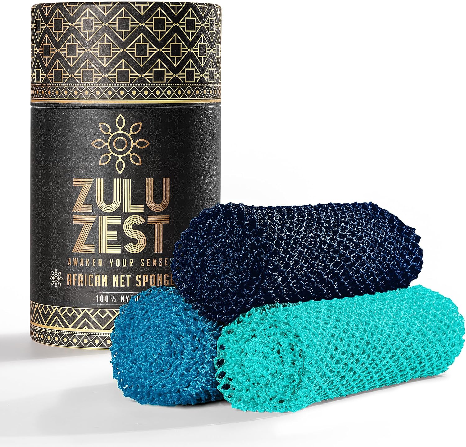 Authentic African Net Sponge – 3-Pack Exfoliating Mesh for Face & Body, Deep Clean, Quick Dry, Long-Lasting Bath Scrubber for All Skin Types, Travel-Friendly & Durable (Black, Yellow, Red)