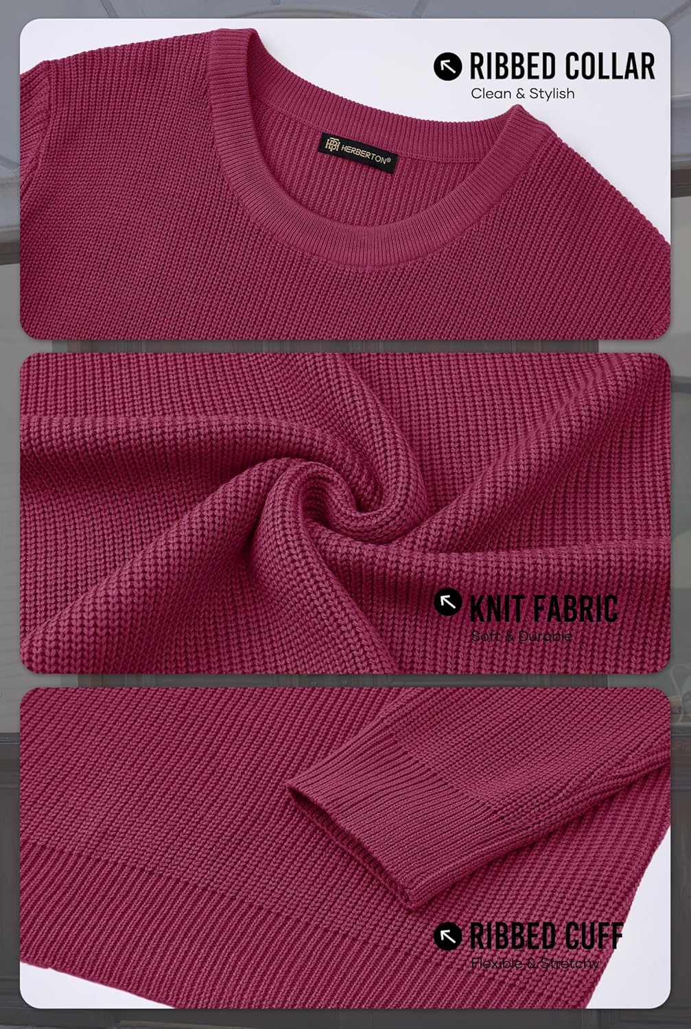 Mens Waffle Dress Sweater Loose-Fit Knit Textured Stretch Pullover Top (S-XXL) - Image 6