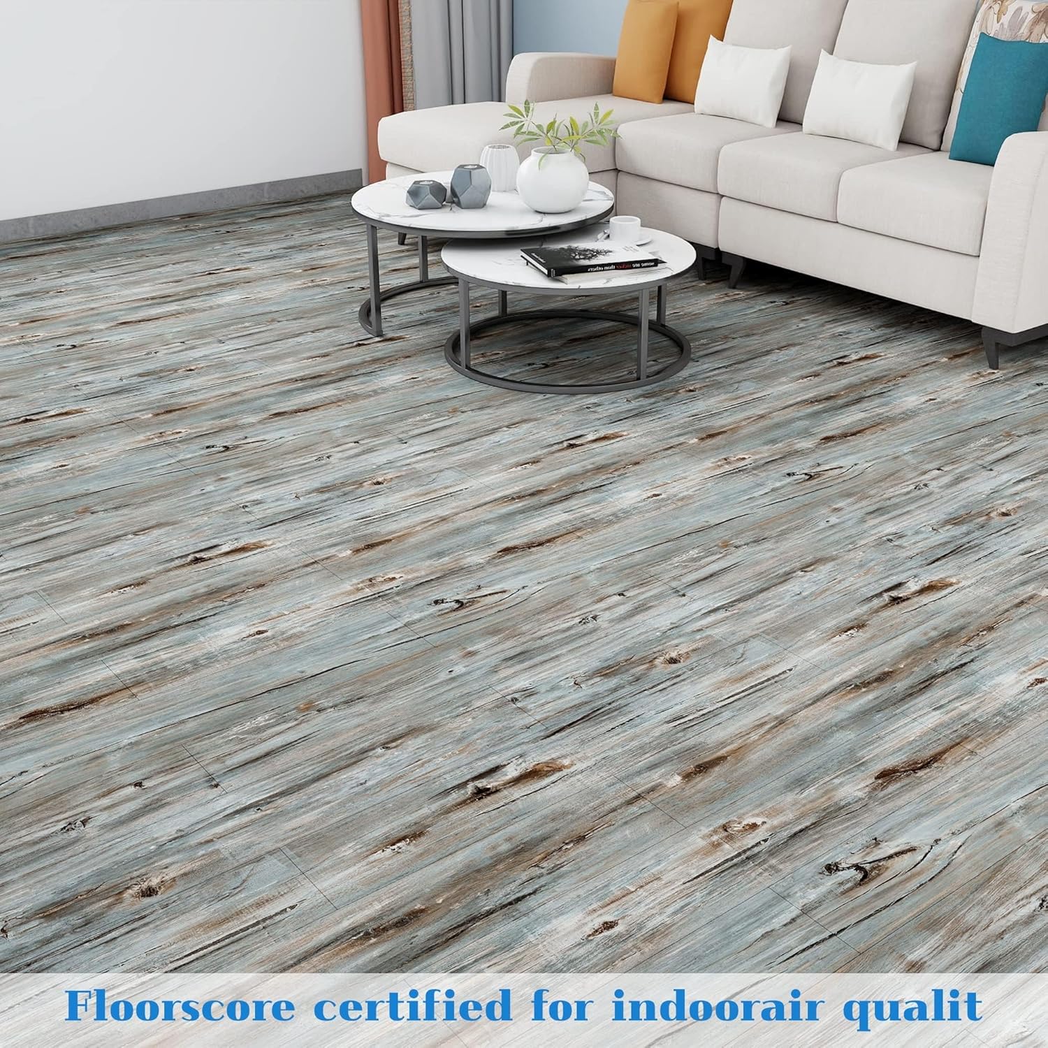 Grey Wood Peel and Stick Floor Tile, 12 + 72 Pack 126 Sq.Ft,(NO Sticky Residue Left) Vinyl Flooring Tiles Wood Plank, Self-Adhesive DIY Flooring for Bedroom, Living Room, (36" x 6") Dustgray