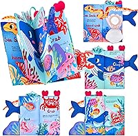 JoyCat Ocean Tummy Time Mirror Book - Montessori Sensory Cloth Book for 0-12 Months Babies with 3D Crab, Fish, Textures & Crinkle Sounds