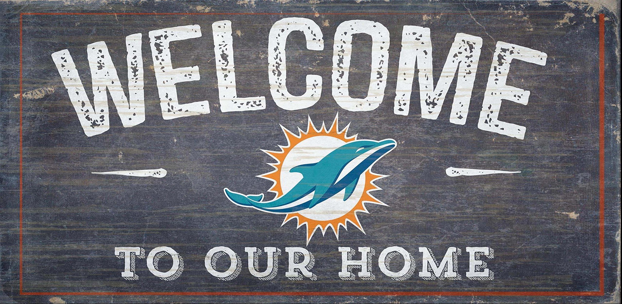 LA Auto Gear Miami Dolphins NFL Team Logo Garage Home Office Room Wood Sign with Hanging Rope - Welcome to Our Home