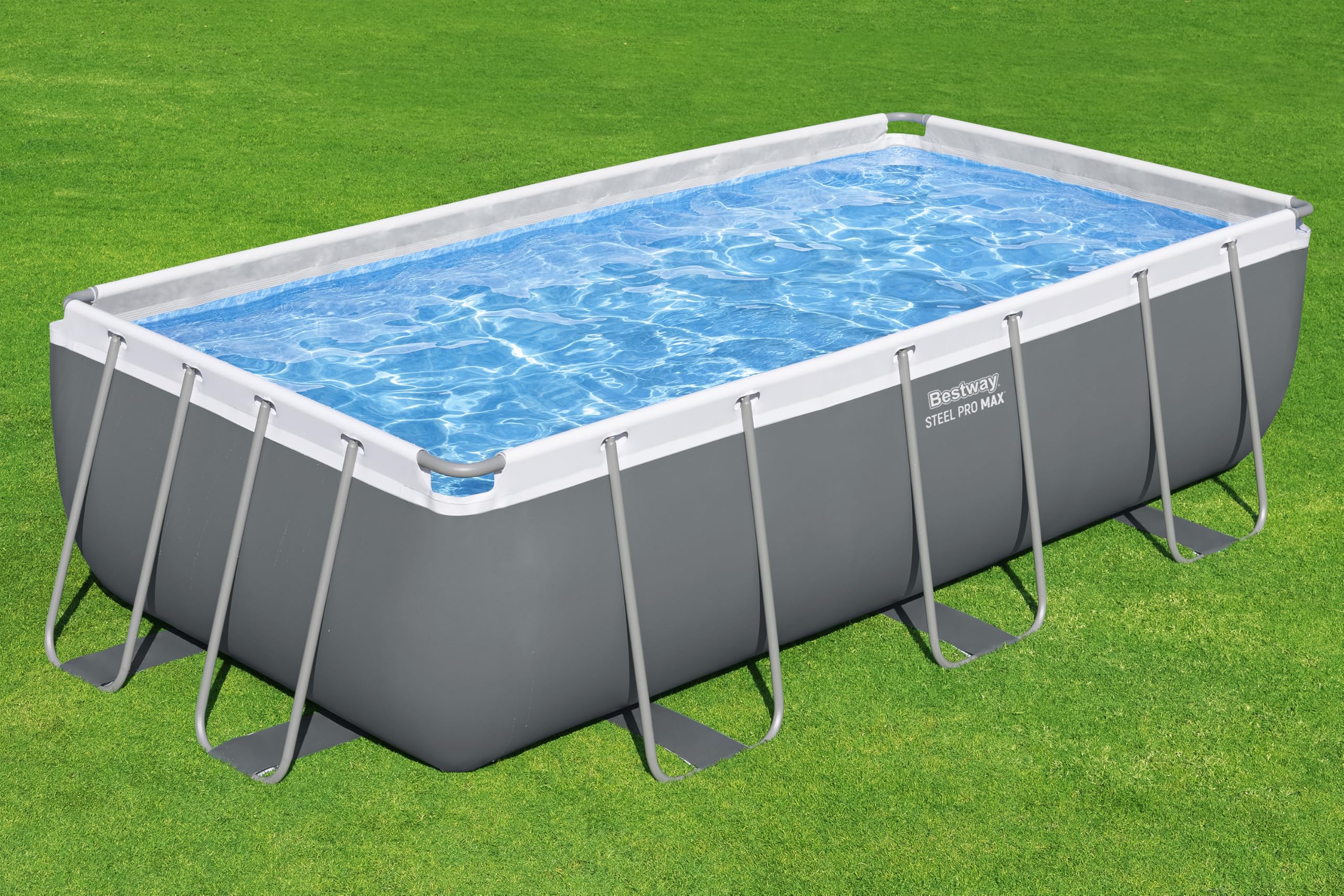 Bestway Power Steel Frame Pool Set mit Filterpumpe 404 x 201 x 100 cm, grau, eckig