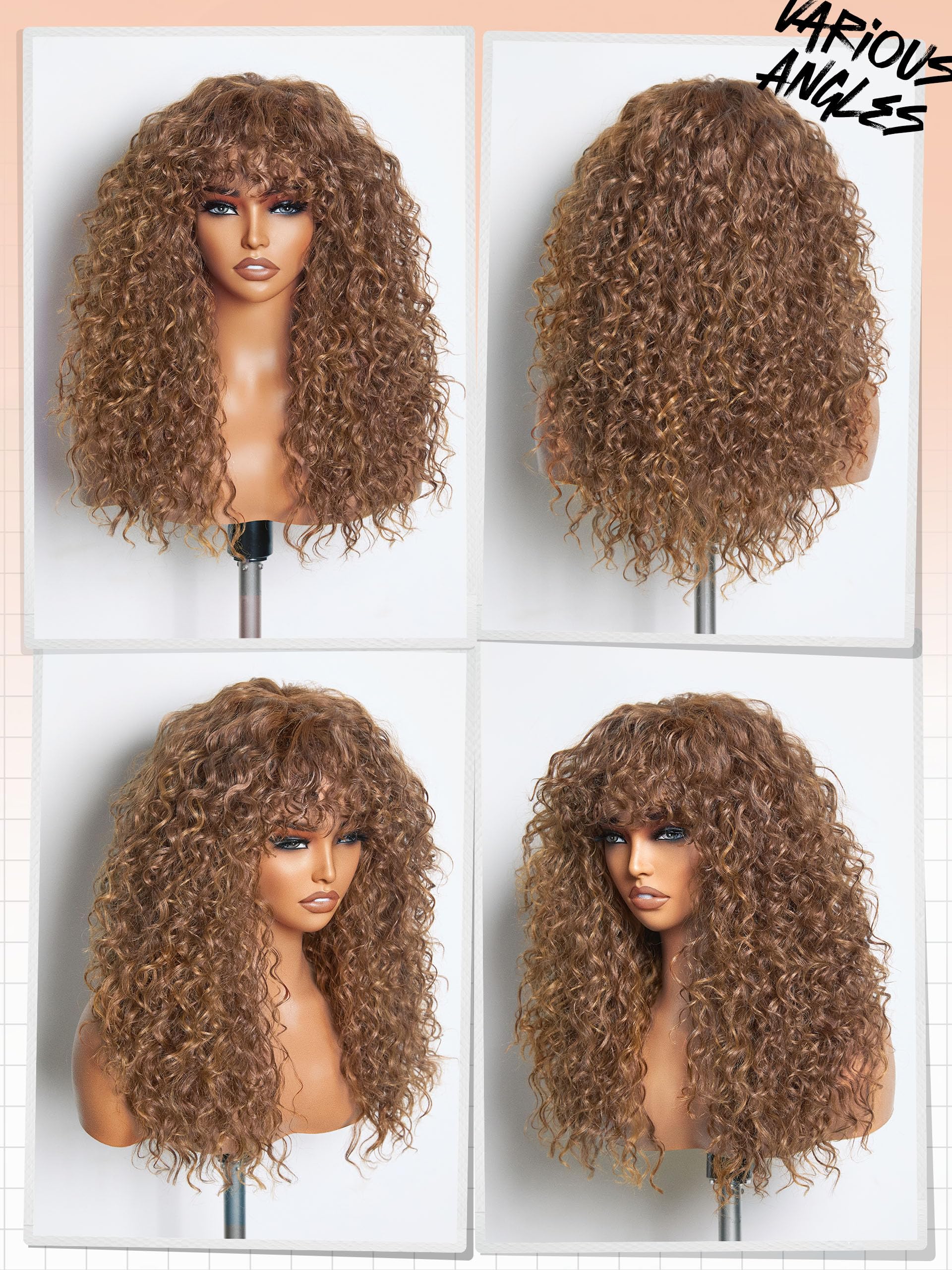 Shaggy Curly Wig with Bangs Realistic Look Synthetic Human Hair Blend Amazon.com : GORGIUS Veralux Blend Human Hair Shaggy  main image 3