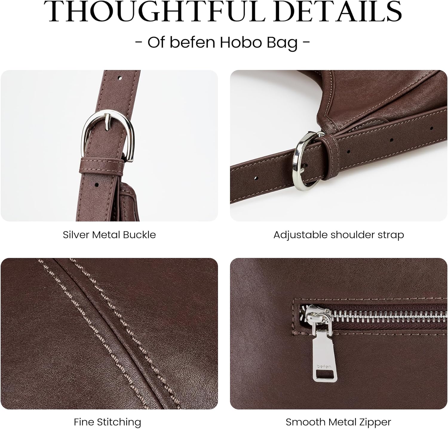 befen Genuine Leather Hobo Bags for Women, Top Grain Real Leather Women's Shoulder Bag Handbags Purses with Adjustable Strap - Image 7