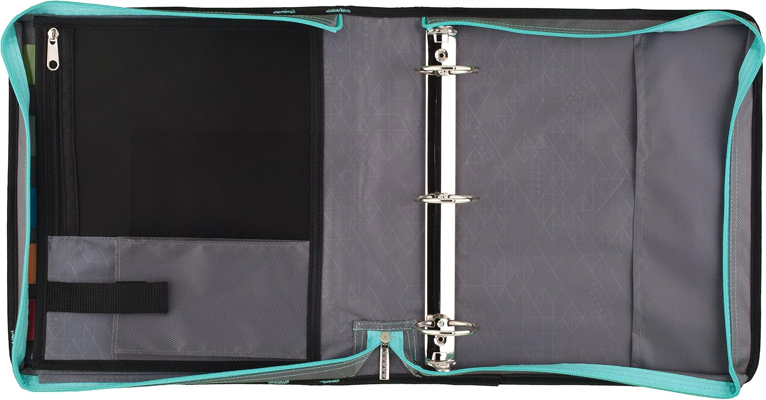 Five Star Zipper Binder, 2 Inch 3 Ring Binder, Expansion Panel, Durable, Purple/Black/Aqua/Gray (29052BD7)