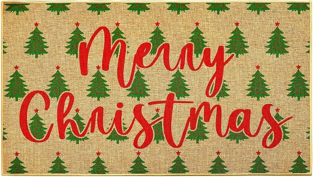 Green Pine Tree Door Mat Merry Christmas Doormat Outdoor Indoor Xmas Holiday Welcome Floor Mat Inside Outside Welcome Entryway Doormat Non Slip Entryway Carpet Mat for Front Door Porch