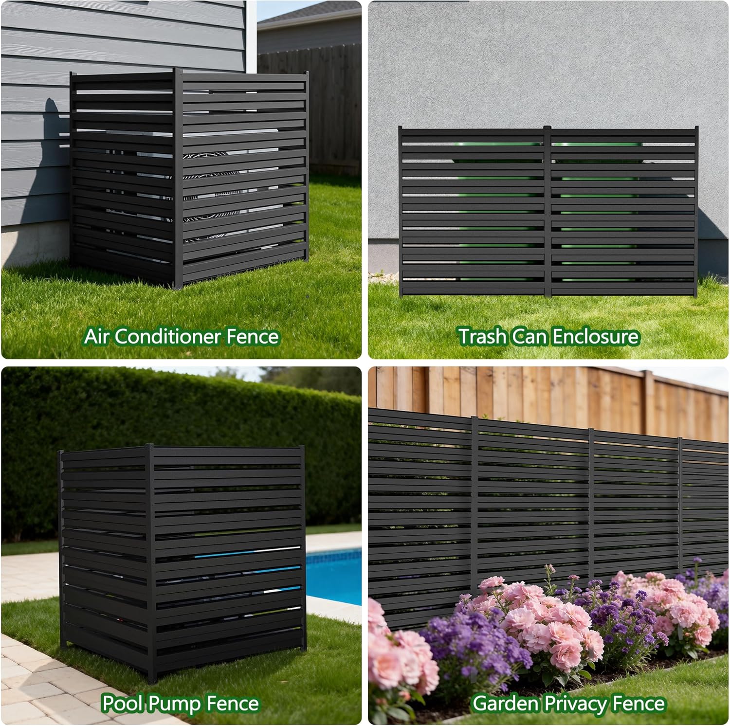42" H x 38" W (3 Panels) Outdoor Privacy Screens, Air Conditioner Fence Metal Trash Can Privacy Fence Panels for Garden, Pool Equipment Enclosure, No Dig Backyard Patio Fencing (Black)