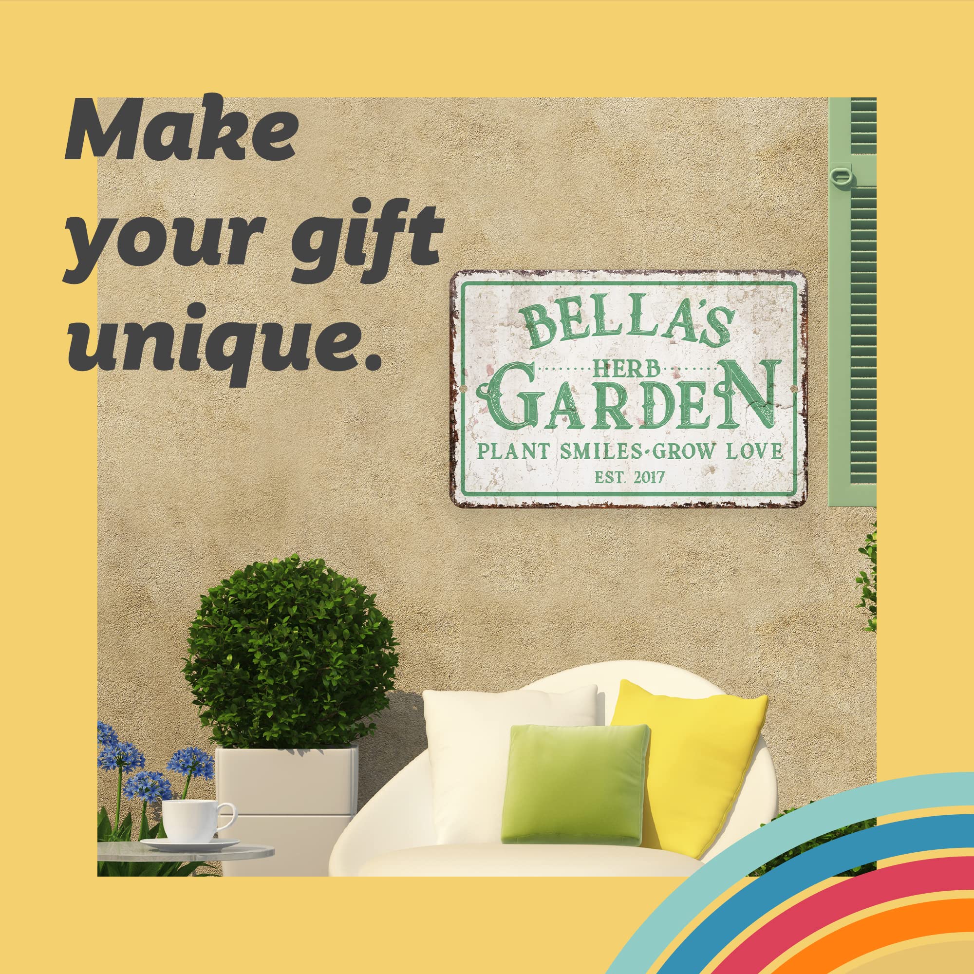 Personalized Vintage Distressed Look Herb Garden Metal Room Sign (8x12 Inches)