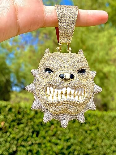 Miniatura 4 de Juego de colgantes de perro pitbull grande con acabado de oro de 14 quilates para hombre, cadena cubana, colgante de animal, dije grande de perro