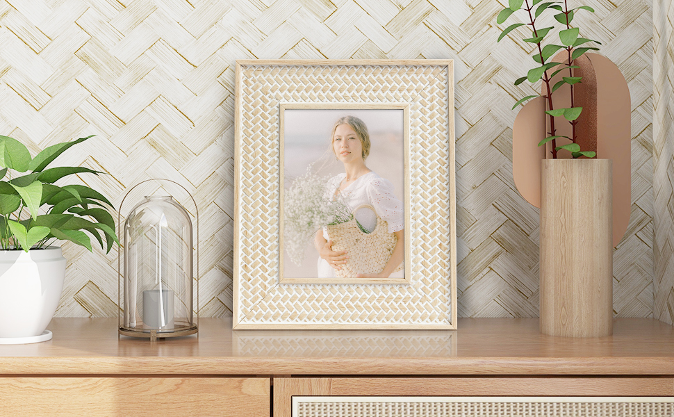 3-Piece Wicker Weave Photo Frames - 5x7 Inch Rattan Frames For Boho Wall Decor